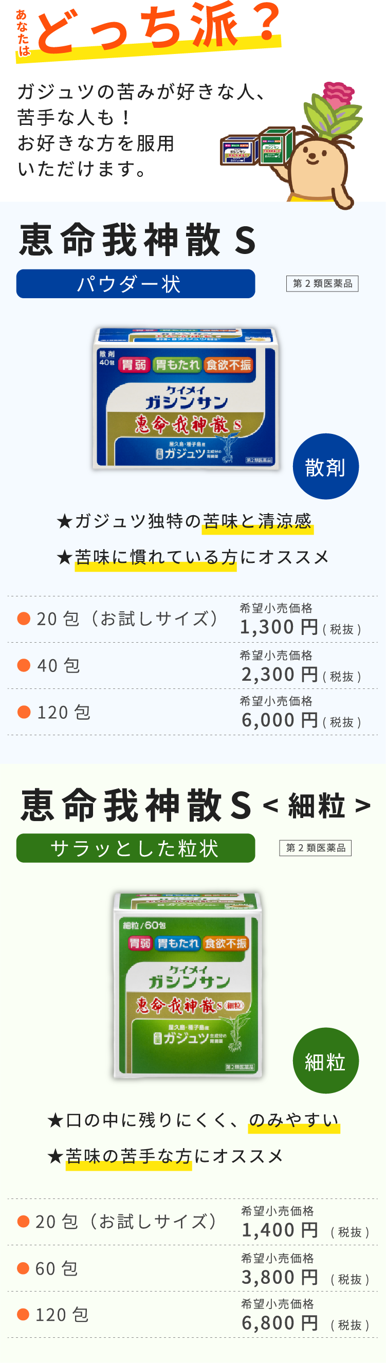 あなたはどっち派？『恵命我神散S』『恵命我神散S＜細粒＞』