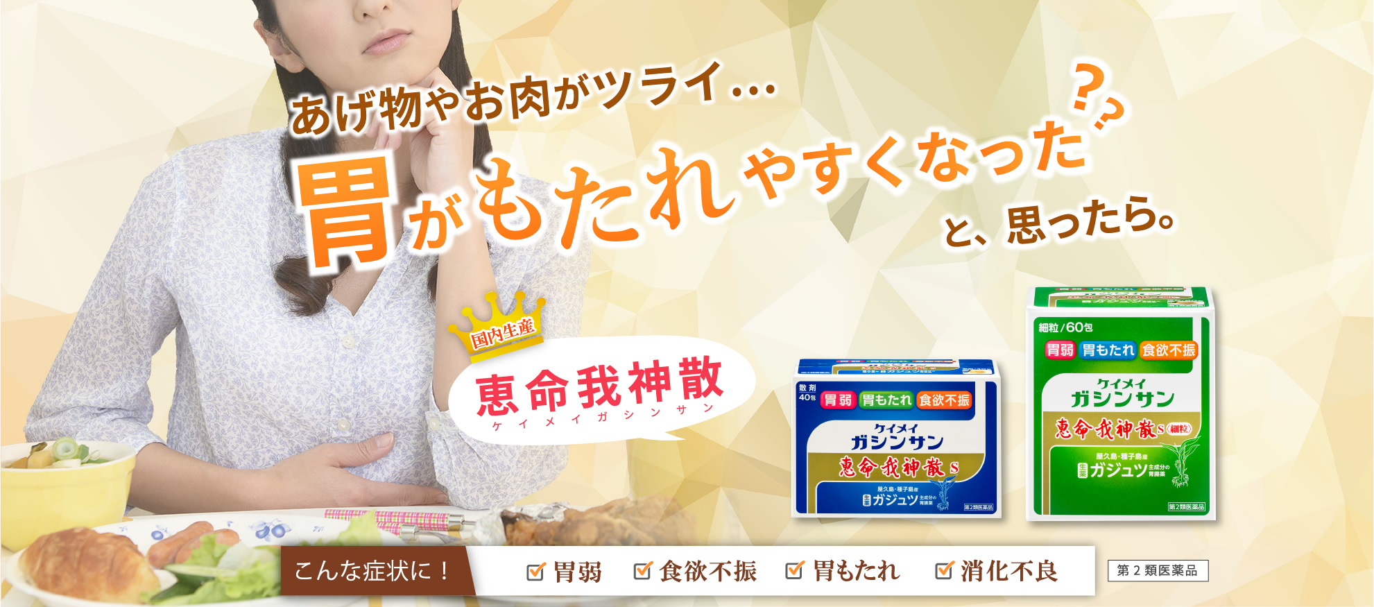 あげ物やお肉がツライ…胃がもたれやすくなった？と、思ったら。『恵命我神散（ケイメイガシンサン）』